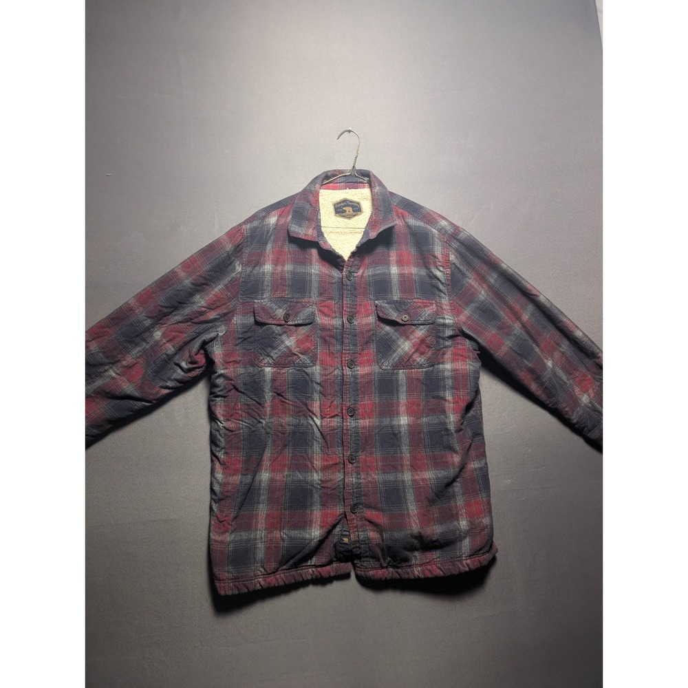 Freedom Foundry Mens Large Red Blue Plaid Sherpa Lined Corduroy Shacket Jacket